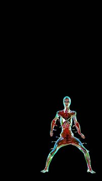 Seamless vertical video animation of a shiny glass mummy dancing thriller isolated with copyspace . Modern character for Halloween background.