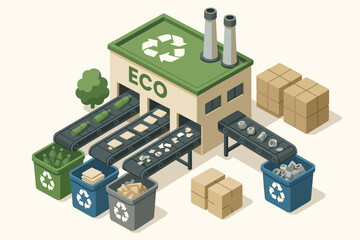 Sustainable recycling plant with conveyor belts and eco-friendly packaging