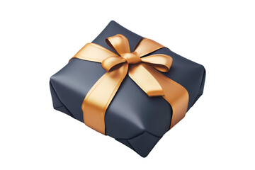 Black gift box with gold bow isolated on transparent background. 3d render