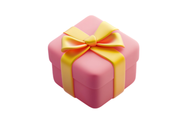 pink gift box with yellow bow on transparent background. 3d render