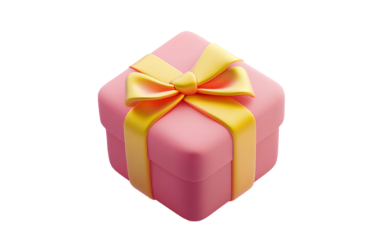 pink gift box with yellow bow on transparent background. 3d render