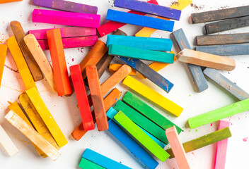 Soft pastels, bright colours. Colored chalk for creativity, drawing and hobbies.