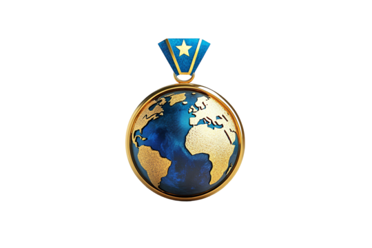 Golden medal with world map on a transparent background - Powered by Adobe