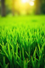 Lush Vibrant Green Grass Basking in Warm Sunlight, Perfect Nature Background for Websites and Projects