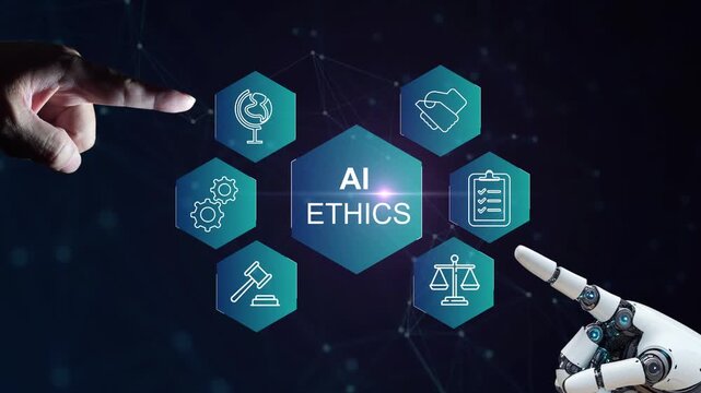 Ai Law concept. Developing AI codes of ethics. Compliance, regulation, standard, business policy, and responsibility for guarding against unintended bias in machine learning algorithms.