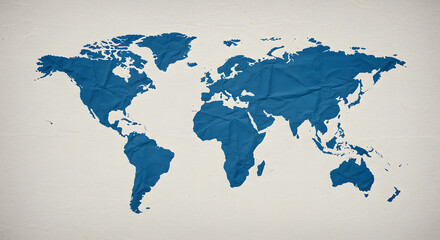 Stylized blue world map on a textured light background