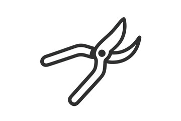 Pruning shears line art icon for gardening, horticulture, and plant care, illustrating a tool for shaping and trimming trees