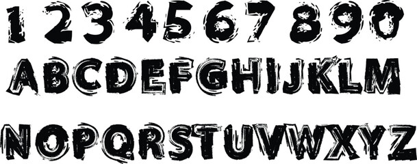 Distressed Alphabet and Numbers: A bold black distressed alphabet and numeral set, perfect for adding a touch of edgy design to any project.