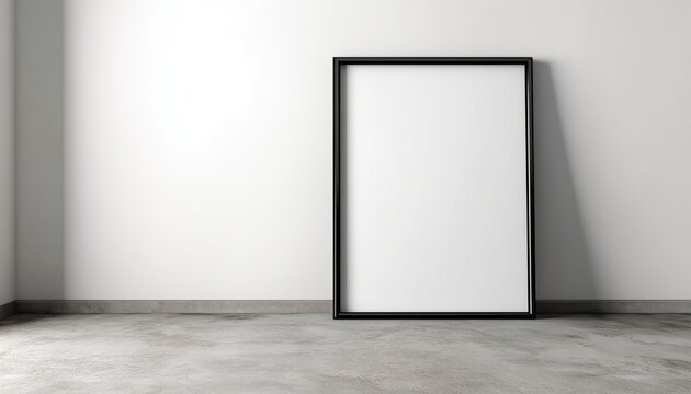 Black Picture Frame On The Wall And Floor: A Simple Yet Bold Interior Decoration Piece That Adds A Modern Touch To Any Room.