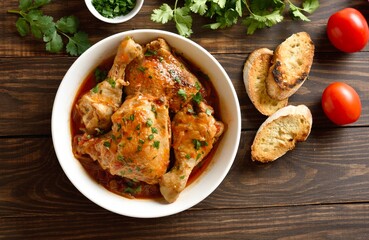 Georgian chicken stew with tomatoes and herbs