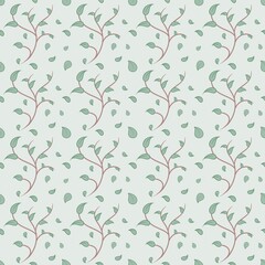 Green leaf branch seamless pattern on pastel background