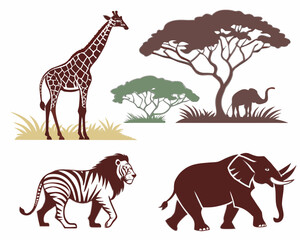 A vibrant safari scene featuring iconic african wildlife