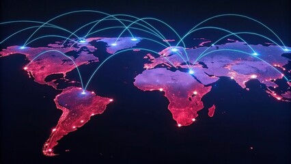 lobal network connection over the world. Internet New Best Concept of global business.World map with glowing lines on dark background. Network and communication show concept. 3D Rendering	