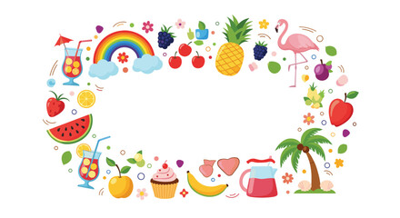 A vibrant and playful border of summer fruits and tropical elements.