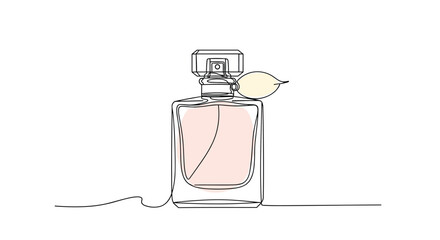 A minimalist illustration of a classic perfume bottle with a delicate flower accent.