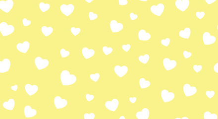 A cheerful pattern of small white hearts scattered across a soft pastel yellow background.