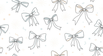 A delicate pattern of hand-drawn bows adorns this elegant design.