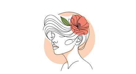 Abstract minimalist illustration of a woman with a flower in her hair.