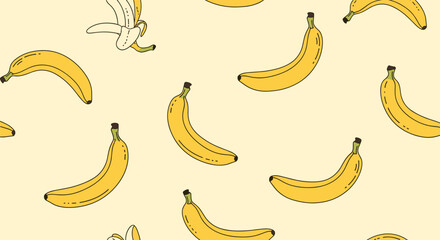 A repeating pattern of yellow bananas on a light yellow background.