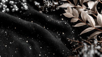 Fototapeta premium Elegant Black Velvet with Silver Tinsel and Sparkles for Seasonal Design