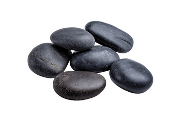 Smooth dark grey river stones isolated on a transparent background