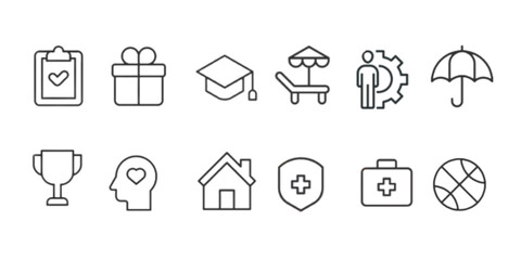 Employee benefits web icons in line style.