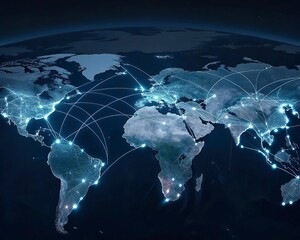 lobal network connection over the world. Internet New Best Concept of global business.World map with glowing lines on dark background. Network and communication show concept. 3D Rendering	