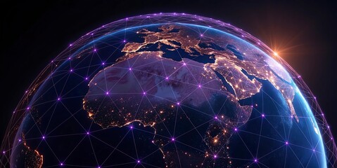 lobal network connection over the world. Internet New Best Concept of global business.World map with glowing lines on dark background. Network and communication show concept. 3D Rendering	