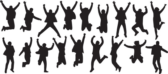 Jumping People Silhouettes Celebration and Success