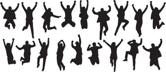 Silhouettes of jumping people celebrating success