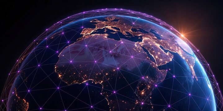 lobal network connection over the world. Internet New Best Concept of global business.World map with glowing lines on dark background. Network and communication show concept. 3D Rendering	