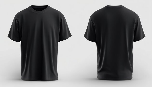 Front And Back View Black Shirt Mock Up Template On White Background For Tee, Sweater, And Sweatshirt Presentation And Printing.