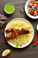 Grilled tandoori chicken served with basmati rice