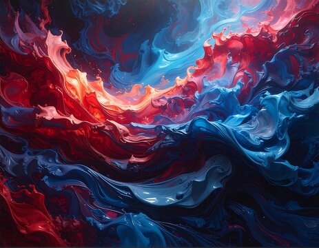 Swirling abstract art with vibrant red and blue, dynamic forms