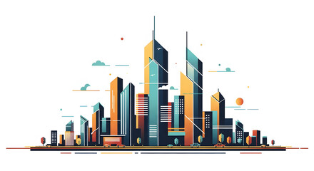 Obraz premium Cityscape Icon Illustration Modern Buildings in Urban Environment, Design Element