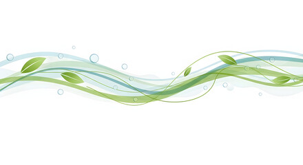 Obraz premium Abstract Green and Blue Wavy Lines with Leaves for Decorative Design Elements or Backgrounds