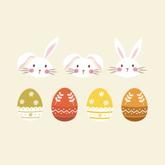  vector , illustration of  3 rabbit heads and painted easter eggs 