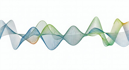 Abstract vector illustration of a dynamic digital wave with flowing, intersecting lines in a colorful gradient on a white background