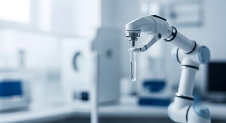 Robotic Arm Holding Test Tube in Pharmaceutical Laboratory Automation