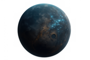 Futuristic planet with glowing city lights at night representing global communication and technological advancement