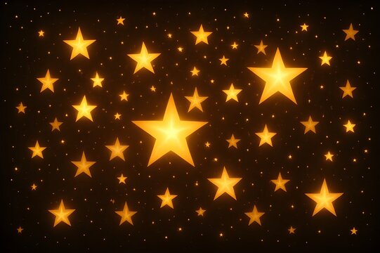 Warm Golden Stars on Dark Background: Twinkling Celestial Pattern for Festive and Magical Themes