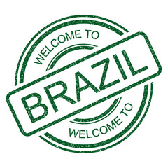 Welcome to Brazil, green vintage travel grunge rubber stamp on transparent background, vector illustration