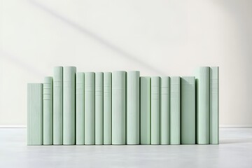 Collection of pastel color covered books on a white background.
