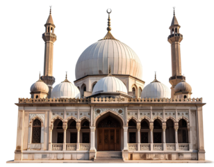 Antique mosque showcasing historical Islamic architecture and heritage, isolated on transparent background, PNG