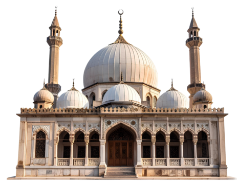Antique mosque showcasing historical Islamic architecture and heritage, isolated on transparent background, PNG