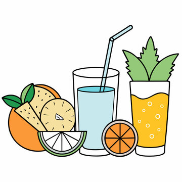 &ldquo;Summer Drinks Line Art Vector | Minimal Tropical Fruits Outline Illustration | Refreshing Summer Design&rdquo;