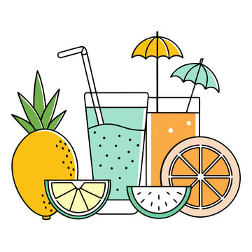 &ldquo;Summer Drinks Line Art Vector | Minimal Tropical Fruits Outline Illustration | Refreshing Summer Design&rdquo;