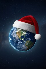 Earth Wearing a Santa Hat in Space
