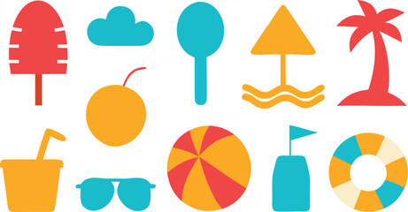 Summer vacation elements icons vector art illustration set