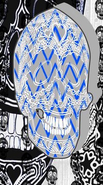 Seamless vertical video funny animation of a cartoon mexican skulls. Stop motion minimal halftone comic style Halloween background. 